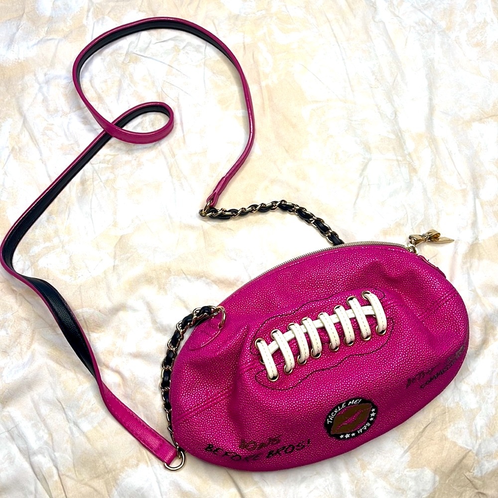 Betsey Johnson Metallic Pink Kitsch Football Purse - Picture 3 of 6